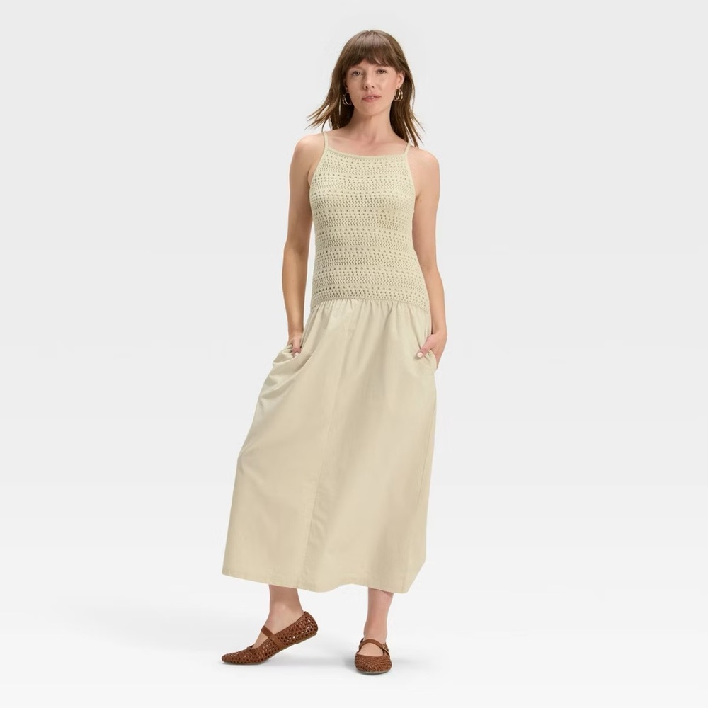 NWT/ TAN Women's Drop Waist Maxi Sweater Dress